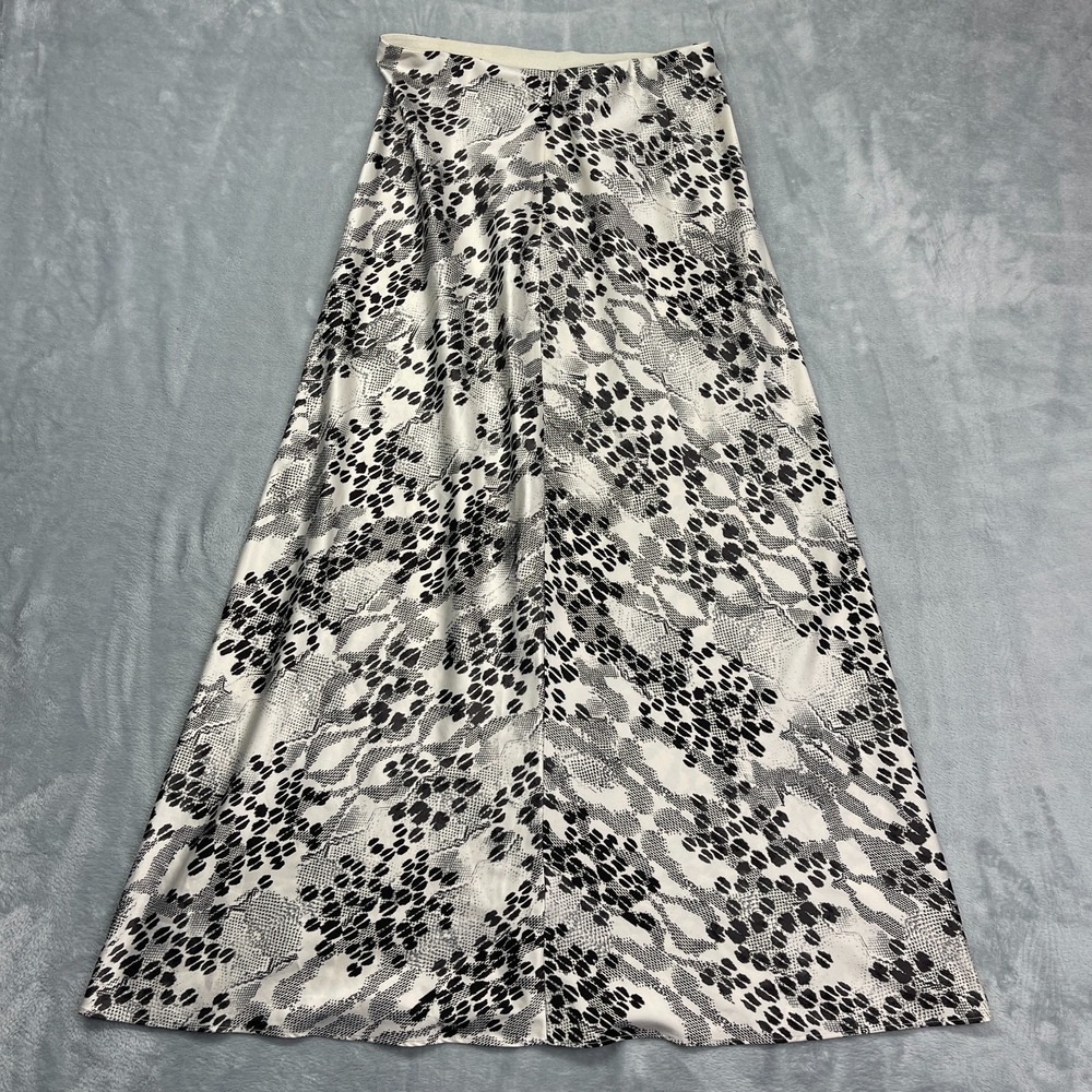Express Maxi Skirt Womens M Black Gray Printed Summer Elastic Waist Back‎ Zip
